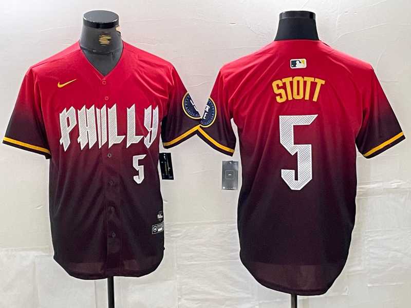 Men%27s Philadelphia Phillies #5 Bryson Stott Red 2024 City Player Number Cool Base Jersey